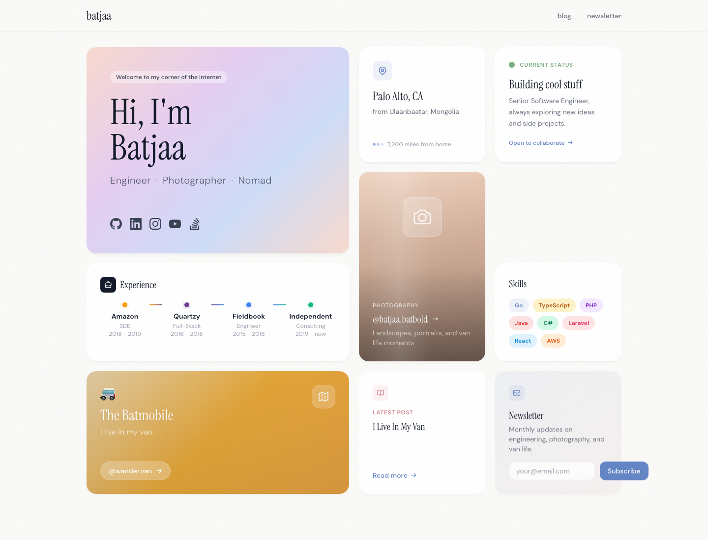 Bento blog theme home page